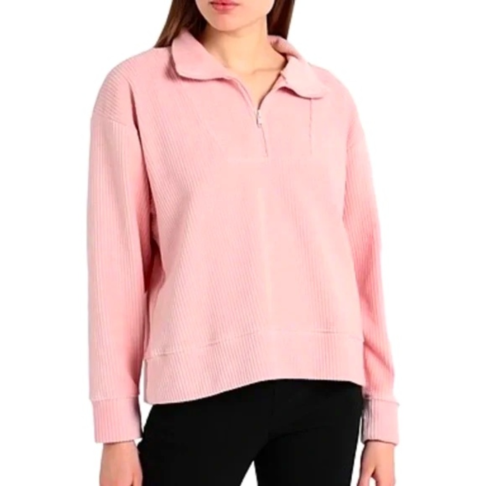 TOPSHOP Barbie Pink Quarter-Zip Corduroy Velour Pullover Size Small Fits Medium